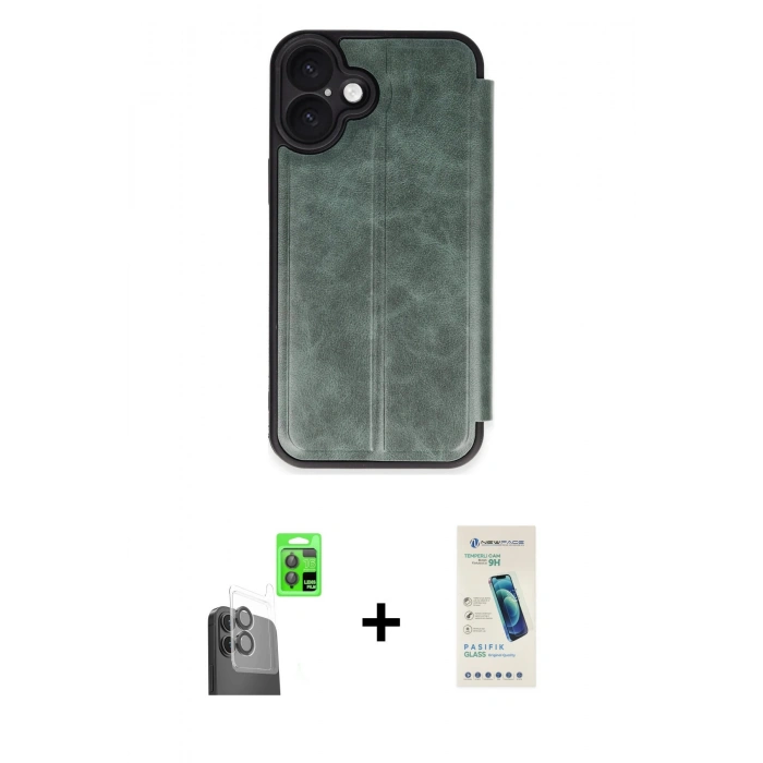 MARSİLYAN™- iPhone 16 Plus Kılıf Zirve Yansıma Serisi - Şeffaf Pasifik Cam Ekran Koruyucu + Raze Metal Kamera Lens - SH