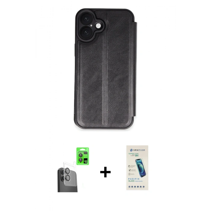 MARSİLYAN™- iPhone 16 Plus Kılıf Zirve Yansıma Serisi - Şeffaf Pasifik Cam Ekran Koruyucu + Raze Metal Kamera Lens - SH