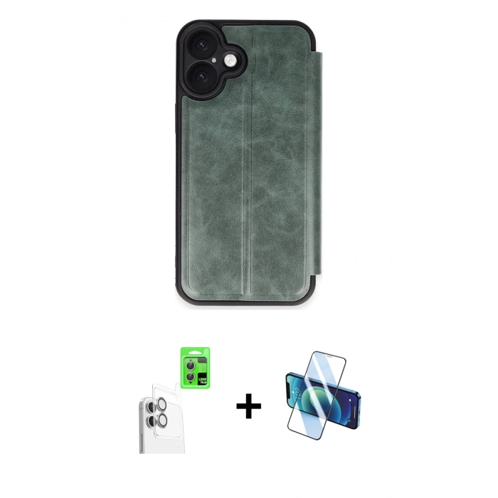MARSİLYAN™- iPhone 16 Plus Kılıf Zirve Yansıma Serisi - Siyah 3D Antistatik Cam Ekran Koruyucu + Raze Metal Kamera Lens - BZ