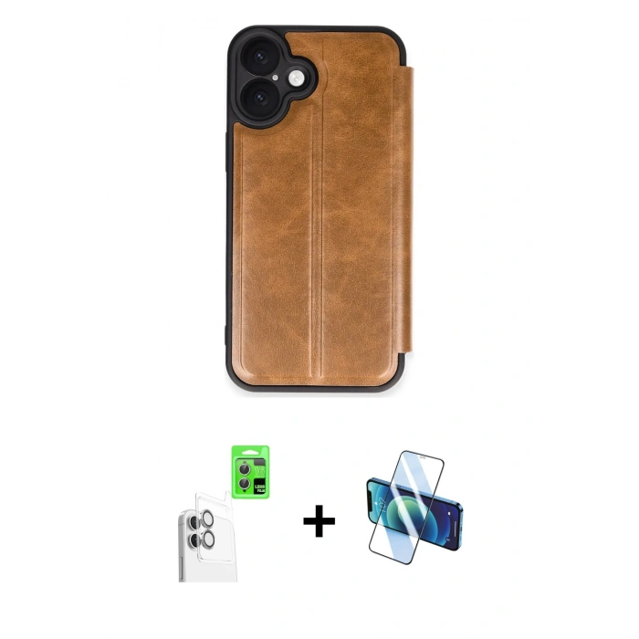 MARSİLYAN™- iPhone 16 Plus Kılıf Zirve Yansıma Serisi - Siyah 3D Antistatik Cam Ekran Koruyucu + Raze Metal Kamera Lens - BZ