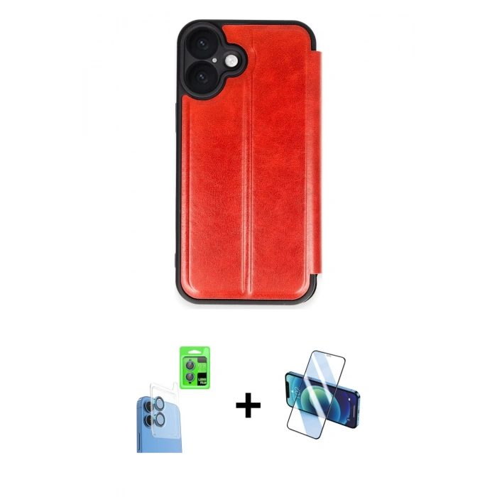 MARSİLYAN™- iPhone 16 Plus Kılıf Zirve Yansıma Serisi - Siyah 3D Antistatik Cam Ekran Koruyucu + Raze Metal Kamera Lens - LT