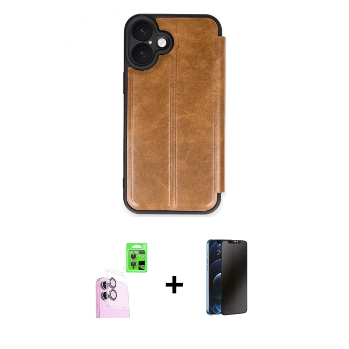 MARSİLYAN™- iPhone 16 Plus Kılıf Zirve Yansıma Serisi - Siyah 3D Antistatik Hayalet Cam Ekran Koruyucu + Raze Metal Kamera Lens - PE
