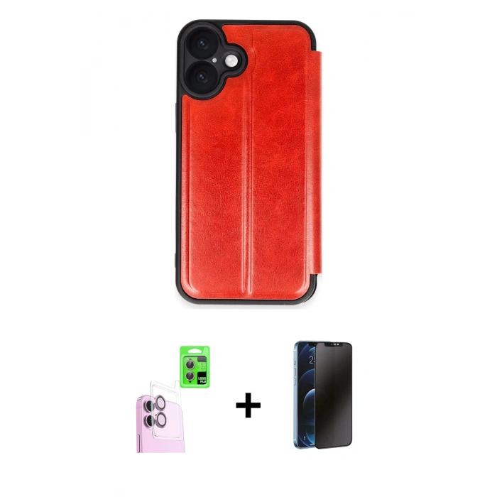 MARSİLYAN™- iPhone 16 Plus Kılıf Zirve Yansıma Serisi - Siyah 3D Antistatik Hayalet Cam Ekran Koruyucu + Raze Metal Kamera Lens - PE