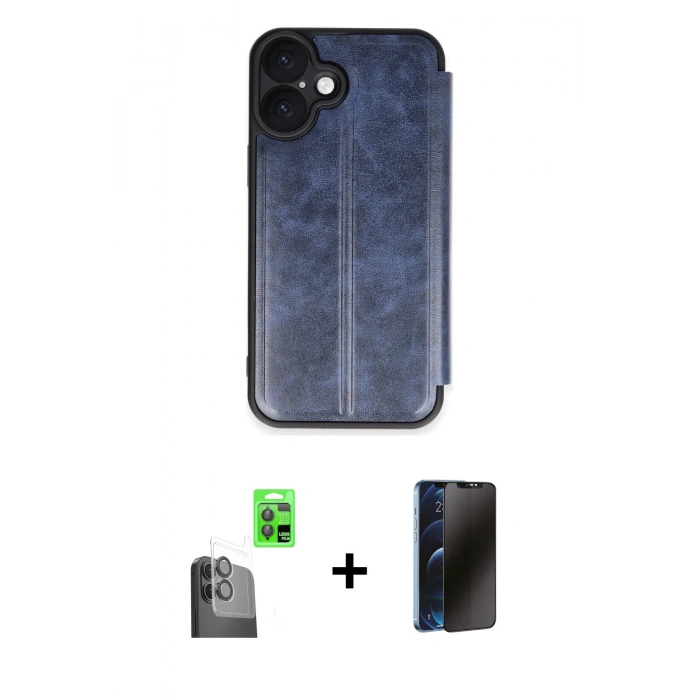 MARSİLYAN™- iPhone 16 Plus Kılıf Zirve Yansıma Serisi - Siyah 3D Antistatik Hayalet Cam Ekran Koruyucu + Raze Metal Kamera Lens - SH