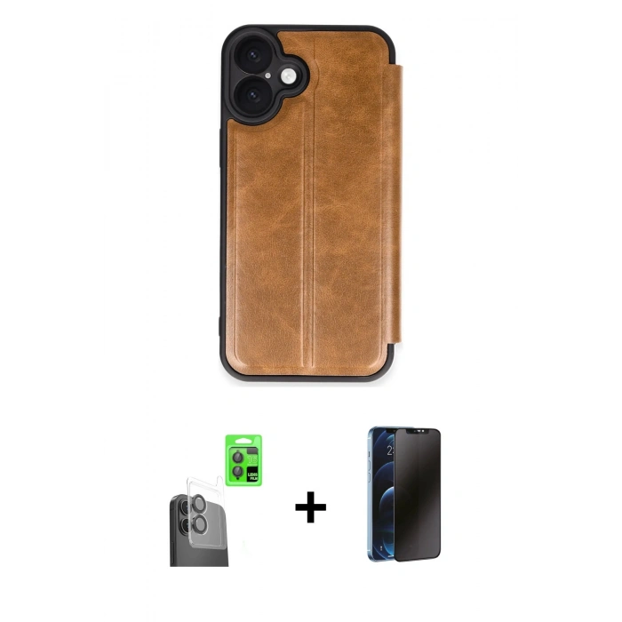 MARSİLYAN™- iPhone 16 Plus Kılıf Zirve Yansıma Serisi - Siyah 3D Antistatik Hayalet Cam Ekran Koruyucu + Raze Metal Kamera Lens - SH