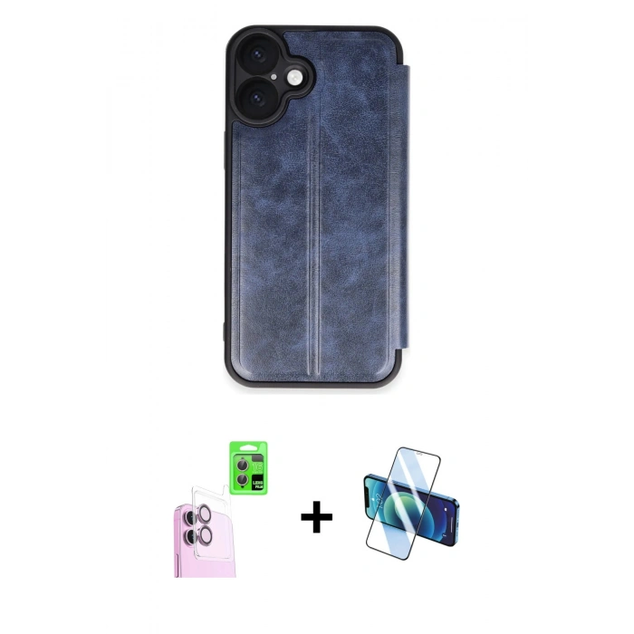 MARSİLYAN™- iPhone 16 Plus Kılıf Zirve Yansıma Serisi - Siyah 3D Antistatik Seramik Nano Ekran Koruyucu + Raze Metal Kamera Lens - PE