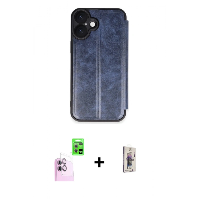 MARSİLYAN™- iPhone 16 Plus Kılıf Zirve Yansıma Serisi - Siyah Bilvis 3D Cam Ekran Koruyucu + Raze Metal Kamera Lens - PE