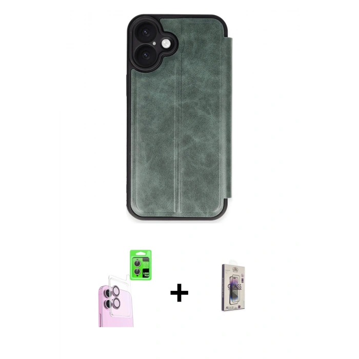 MARSİLYAN™- iPhone 16 Plus Kılıf Zirve Yansıma Serisi - Siyah Bilvis 3D Cam Ekran Koruyucu + Raze Metal Kamera Lens - PE