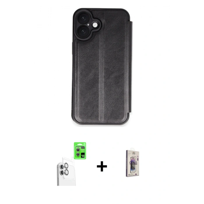 MARSİLYAN™- iPhone 16 Plus Kılıf Zirve Yansıma Serisi - Siyah Bilvis 3D Cam Ekran Koruyucu + Raze Metal Kamera Lens - BZ