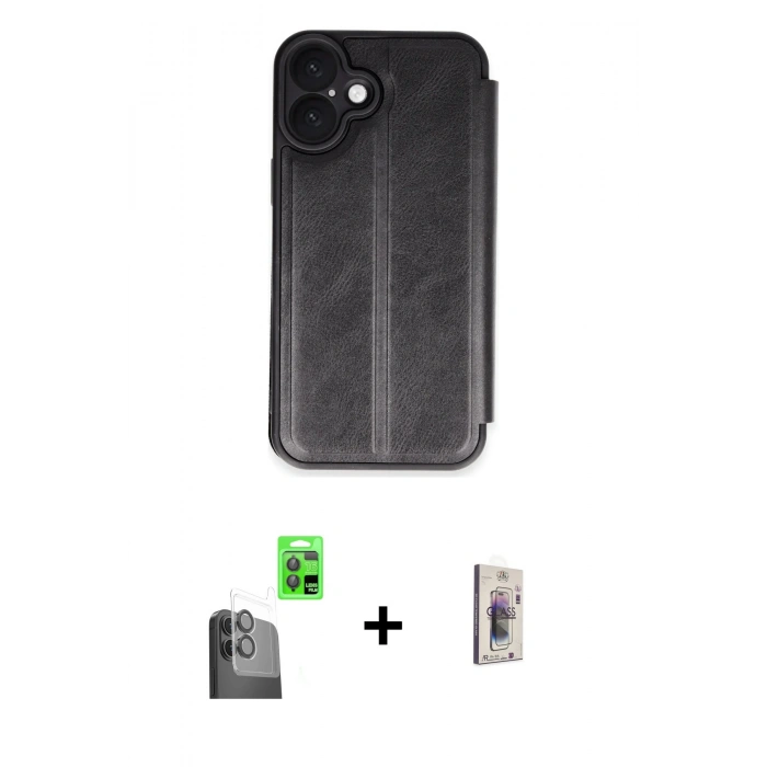 MARSİLYAN™- iPhone 16 Plus Kılıf Zirve Yansıma Serisi - Siyah Bilvis 3D Cam Ekran Koruyucu + Raze Metal Kamera Lens - SH