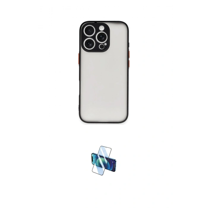 MARSİLYAN™- iPhone 16 Pro Kılıf Ahenk Çizgi Serisi - Siyah 3D Antistatik Seramik Nano Ekran Koruyucu