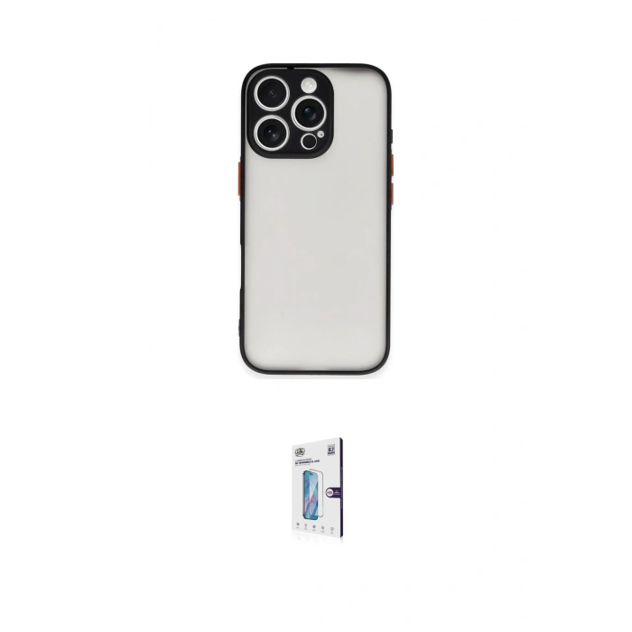 MARSİLYAN™- iPhone 16 Pro Kılıf Ahenk Çizgi Serisi - Siyah Bilvis 0.18mm Plus Cam Ekran Koruyucu