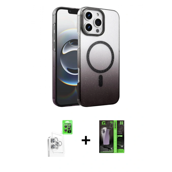 MARSİLYAN™- iPhone 16 Pro Kılıf Ahenk Doku Özel Seri - Şeffaf 360 Full Body Arka Koruyucu + Raze Metal Kamera Lens - BZ