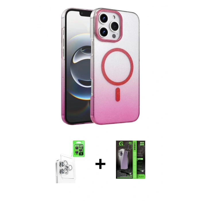 MARSİLYAN™- iPhone 16 Pro Kılıf Ahenk Doku Özel Seri - Şeffaf 360 Full Body Arka Koruyucu + Raze Metal Kamera Lens - BZ