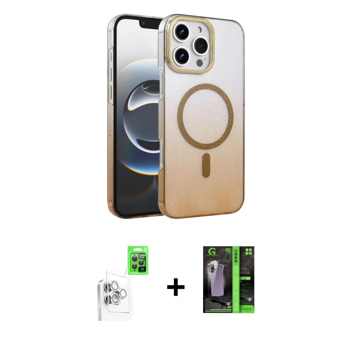 MARSİLYAN™- iPhone 16 Pro Kılıf Ahenk Doku Özel Seri - Şeffaf 360 Full Body Arka Koruyucu + Raze Metal Kamera Lens - BZ