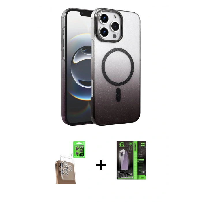 MARSİLYAN™- iPhone 16 Pro Kılıf Ahenk Doku Özel Seri - Şeffaf 360 Full Body Arka Koruyucu + Raze Metal Kamera Lens - CLTM