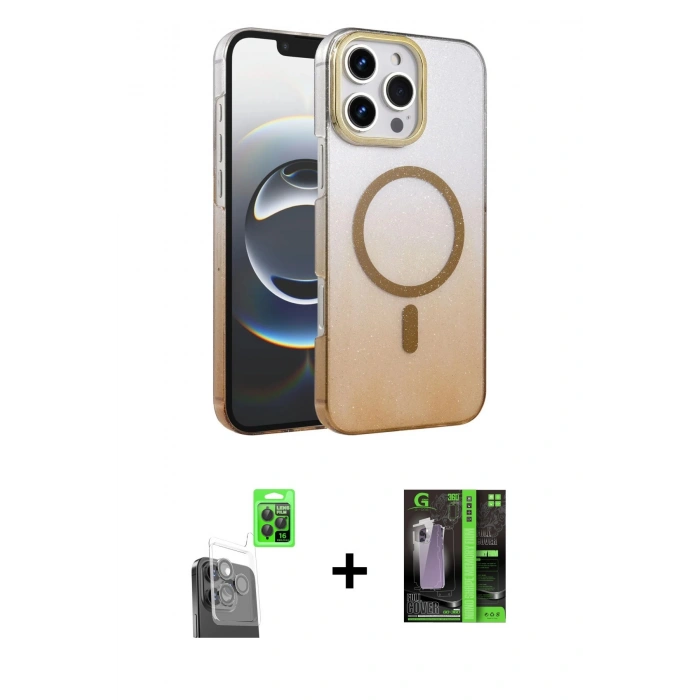 MARSİLYAN™- iPhone 16 Pro Kılıf Ahenk Doku Özel Seri - Şeffaf 360 Full Body Arka Koruyucu + Raze Metal Kamera Lens - SH