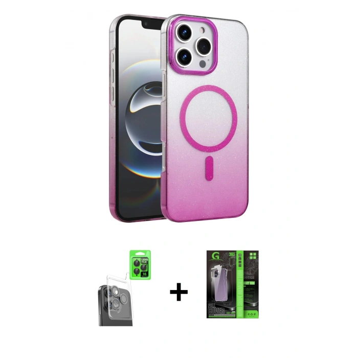 MARSİLYAN™- iPhone 16 Pro Kılıf Ahenk Doku Özel Seri - Şeffaf 360 Full Body Arka Koruyucu + Raze Metal Kamera Lens - SH