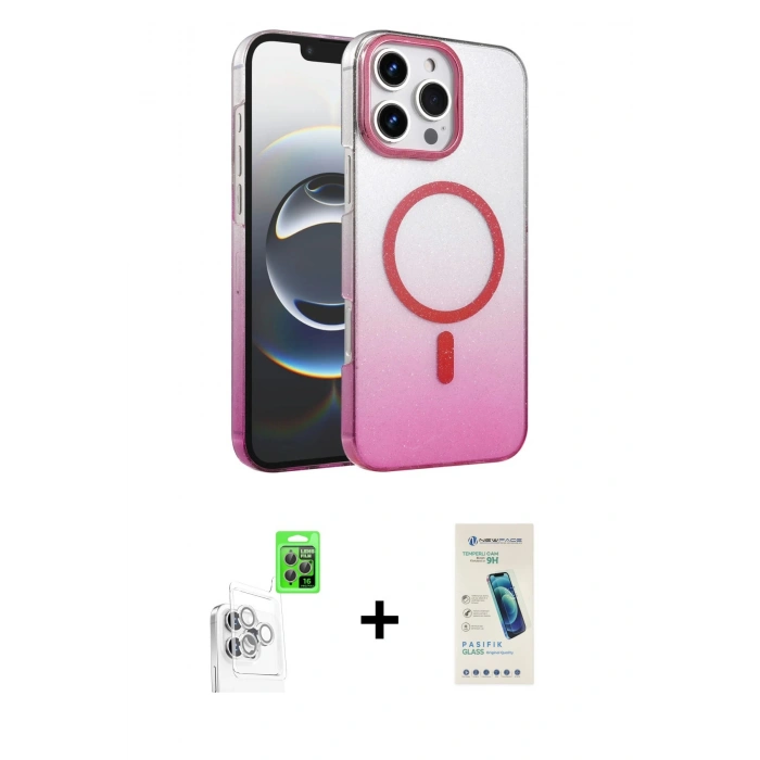 MARSİLYAN™- iPhone 16 Pro Kılıf Ahenk Doku Özel Seri - Şeffaf Pasifik Cam Ekran Koruyucu + Raze Metal Kamera Lens - BZ