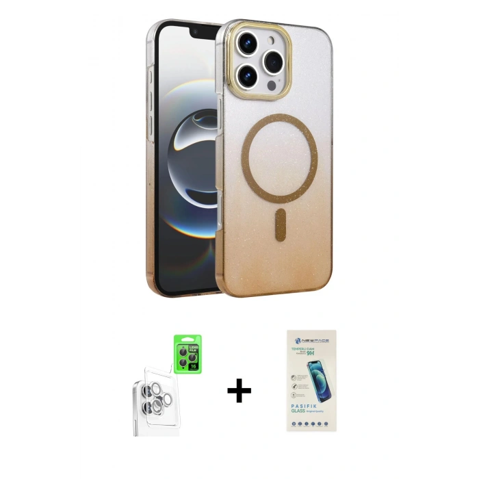 MARSİLYAN™- iPhone 16 Pro Kılıf Ahenk Doku Özel Seri - Şeffaf Pasifik Cam Ekran Koruyucu + Raze Metal Kamera Lens - BZ