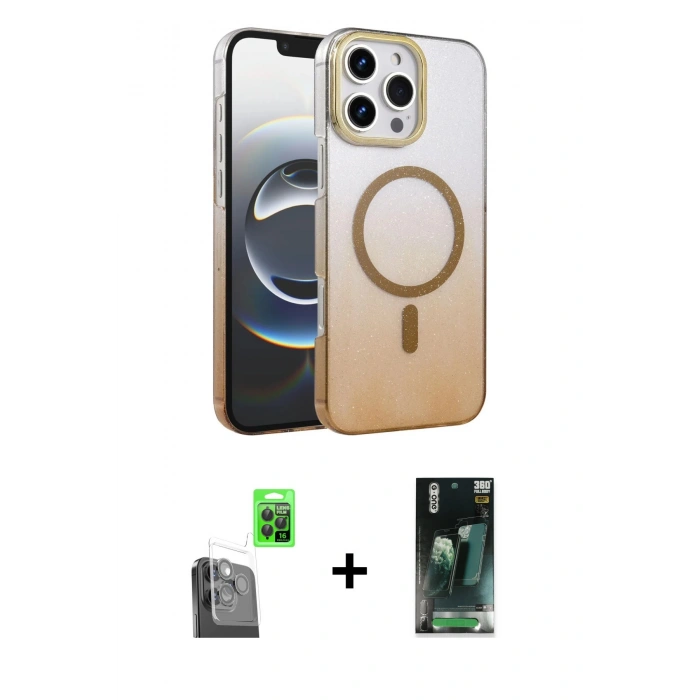 MARSİLYAN™- iPhone 16 Pro Kılıf Ahenk Doku Özel Seri - Siyah 360 Mat Full Body Arka Koruyucu + Raze Metal Kamera Lens - SH