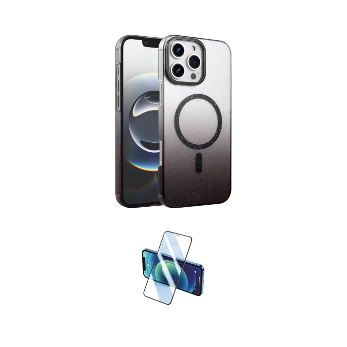 MARSİLYAN™- iPhone 16 Pro Kılıf Ahenk Doku Özel Seri - Siyah 3D Antistatik Cam Ekran Koruyucu