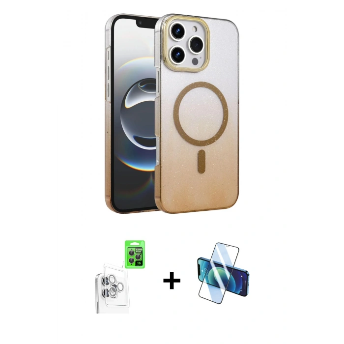 MARSİLYAN™- iPhone 16 Pro Kılıf Ahenk Doku Özel Seri - Siyah 3D Antistatik Cam Ekran Koruyucu + Raze Metal Kamera Lens - BZ