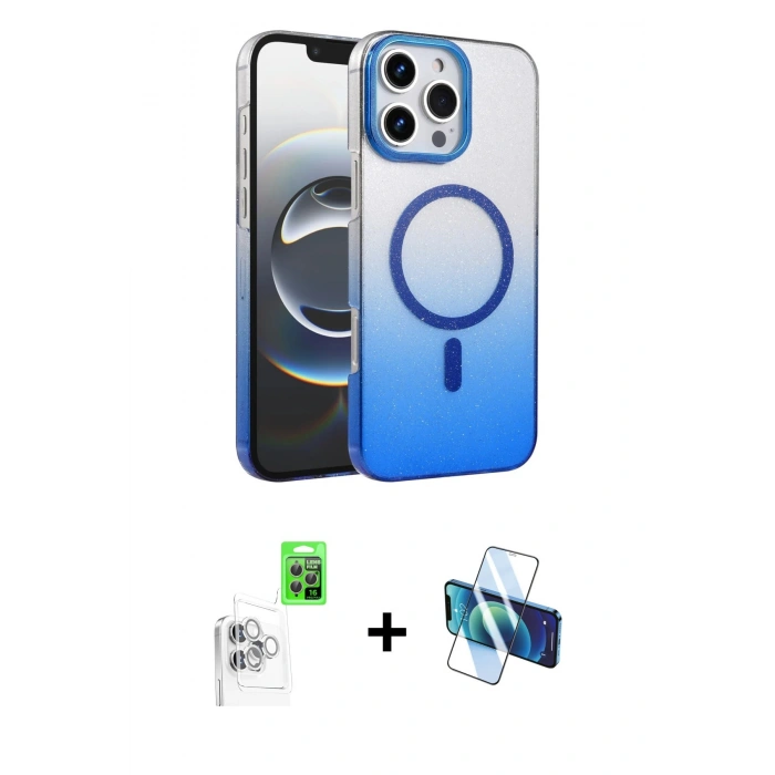 MARSİLYAN™- iPhone 16 Pro Kılıf Ahenk Doku Özel Seri - Siyah 3D Antistatik Cam Ekran Koruyucu + Raze Metal Kamera Lens - BZ