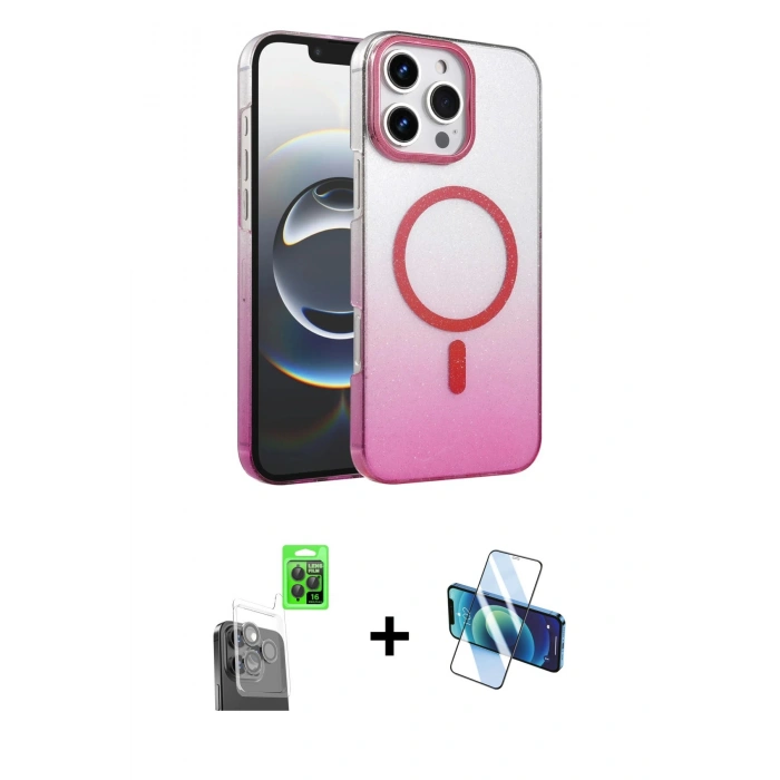 MARSİLYAN™- iPhone 16 Pro Kılıf Ahenk Doku Özel Seri - Siyah 3D Antistatik Cam Ekran Koruyucu + Raze Metal Kamera Lens - SH