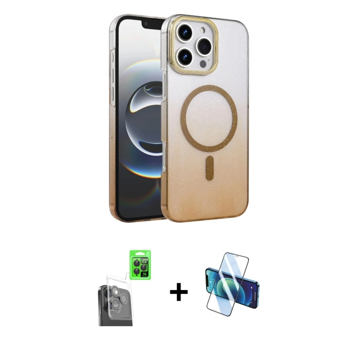 MARSİLYAN™- iPhone 16 Pro Kılıf Ahenk Doku Özel Seri - Siyah 3D Antistatik Cam Ekran Koruyucu + Raze Metal Kamera Lens - SH