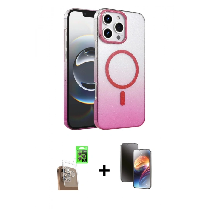 MARSİLYAN™- iPhone 16 Pro Kılıf Ahenk Doku Özel Seri - Siyah 3D Antistatik Mat Seramik Nano Ekran Koruyucu + Raze Metal Kamera Lens - CLTM