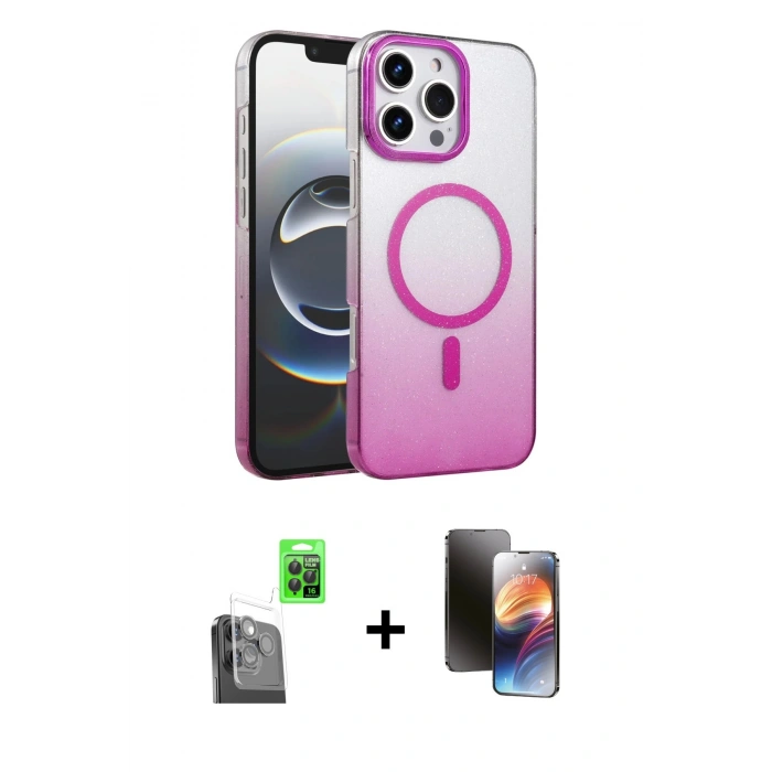 MARSİLYAN™- iPhone 16 Pro Kılıf Ahenk Doku Özel Seri - Siyah 3D Antistatik Mat Seramik Nano Ekran Koruyucu + Raze Metal Kamera Lens - SH