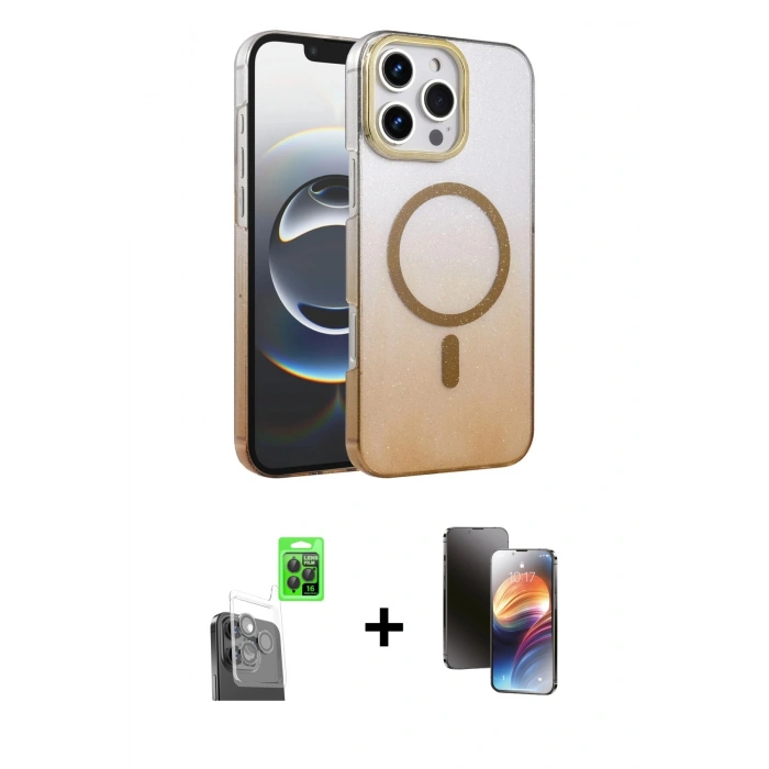 MARSİLYAN™- iPhone 16 Pro Kılıf Ahenk Doku Özel Seri - Siyah 3D Antistatik Mat Seramik Nano Ekran Koruyucu + Raze Metal Kamera Lens - SH