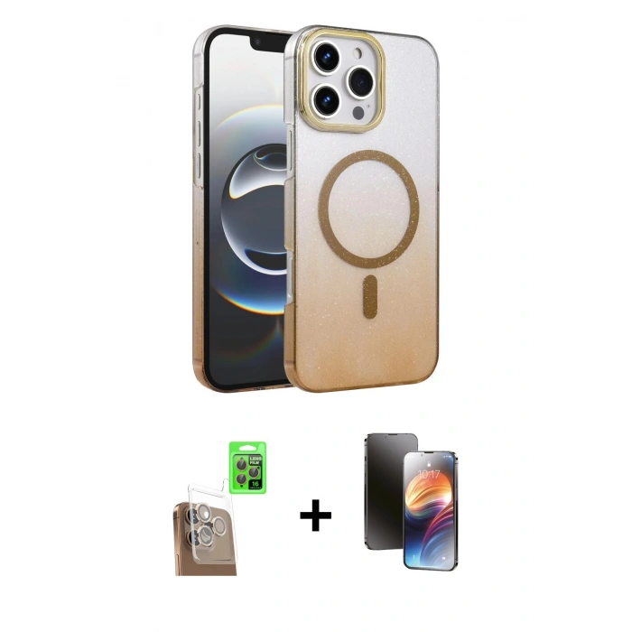 MARSİLYAN™- iPhone 16 Pro Kılıf Ahenk Doku Özel Seri - Siyah 3D Antistatik Mat Seramik Nano Ekran Koruyucu + Raze Metal Kamera Lens - CLTM