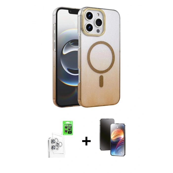 MARSİLYAN™- iPhone 16 Pro Kılıf Ahenk Doku Özel Seri - Siyah 3D Antistatik Mat Seramik Nano Ekran Koruyucu + Raze Metal Kamera Lens - BZ