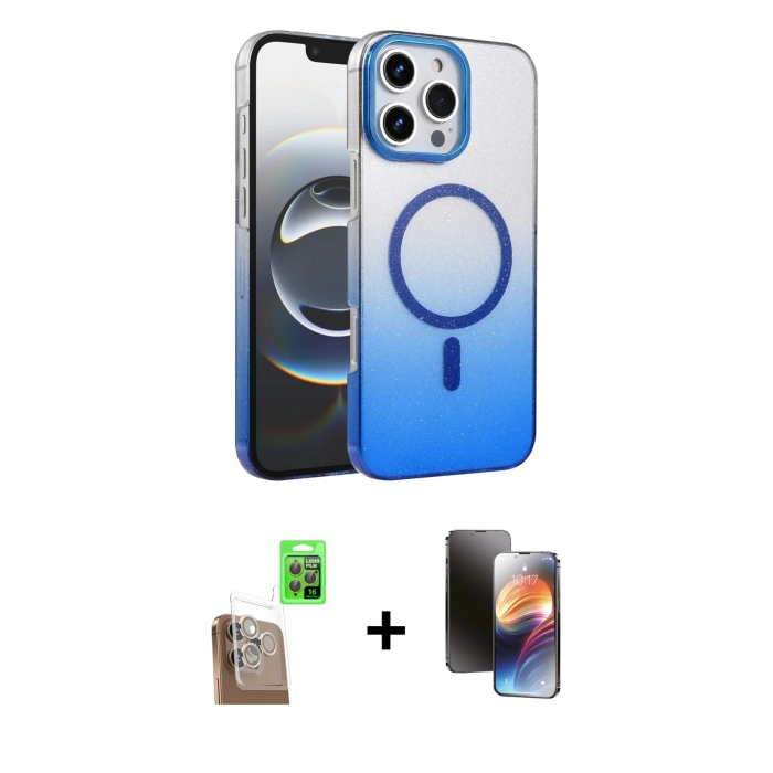 MARSİLYAN™- iPhone 16 Pro Kılıf Ahenk Doku Özel Seri - Siyah 3D Antistatik Mat Seramik Nano Ekran Koruyucu + Raze Metal Kamera Lens - CLTM