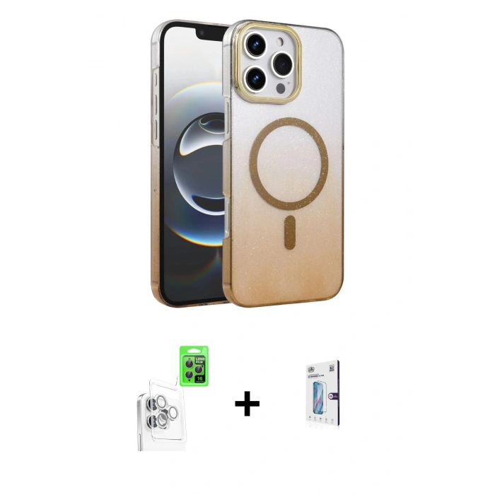 MARSİLYAN™- iPhone 16 Pro Kılıf Ahenk Doku Özel Seri - Siyah Bilvis 0.18mm Plus Cam Ekran Koruyucu + Raze Metal Kamera Lens - BZ