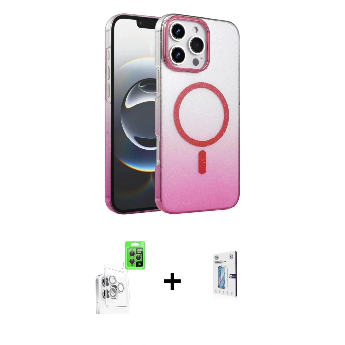MARSİLYAN™- iPhone 16 Pro Kılıf Ahenk Doku Özel Seri - Siyah Bilvis 0.18mm Plus Cam Ekran Koruyucu + Raze Metal Kamera Lens - BZ