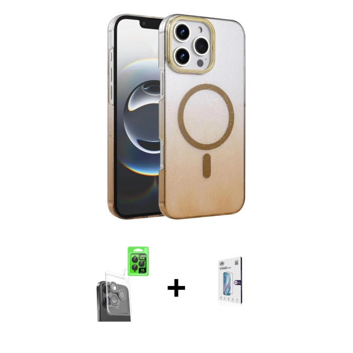 MARSİLYAN™- iPhone 16 Pro Kılıf Ahenk Doku Özel Seri - Siyah Bilvis 0.18mm Plus Cam Ekran Koruyucu + Raze Metal Kamera Lens - SH