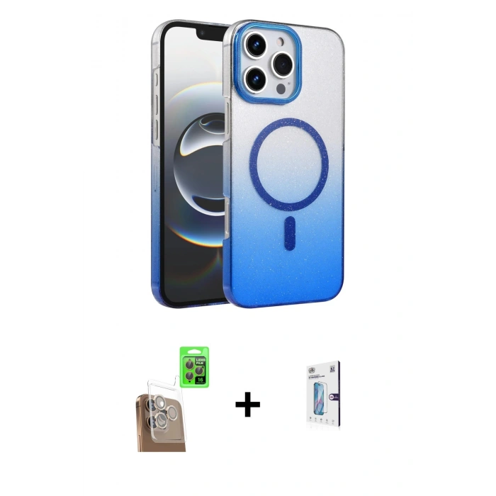 MARSİLYAN™- iPhone 16 Pro Kılıf Ahenk Doku Özel Seri - Siyah Bilvis 0.18mm Plus Cam Ekran Koruyucu + Raze Metal Kamera Lens - CLTM
