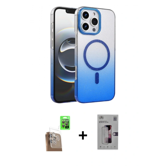 MARSİLYAN™- iPhone 16 Pro Kılıf Ahenk Doku Özel Seri - Siyah Bilvis 3D Mat Cam Ekran Koruyucu + Çöl Titanyum Raze Metal Kamera Lens