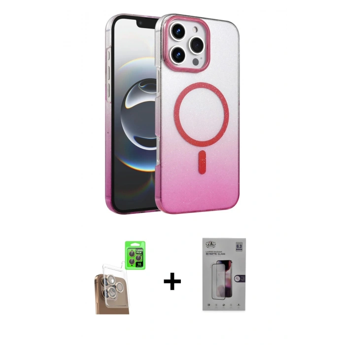 MARSİLYAN™- iPhone 16 Pro Kılıf Ahenk Doku Özel Seri - Siyah Bilvis 3D Mat Cam Ekran Koruyucu + Çöl Titanyum Raze Metal Kamera Lens