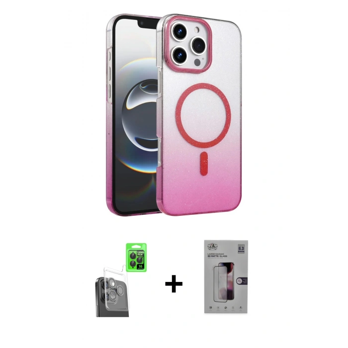 MARSİLYAN™- iPhone 16 Pro Kılıf Ahenk Doku Özel Seri - Siyah Bilvis 3D Mat Cam Ekran Koruyucu + Raze Metal Kamera Lens - SH