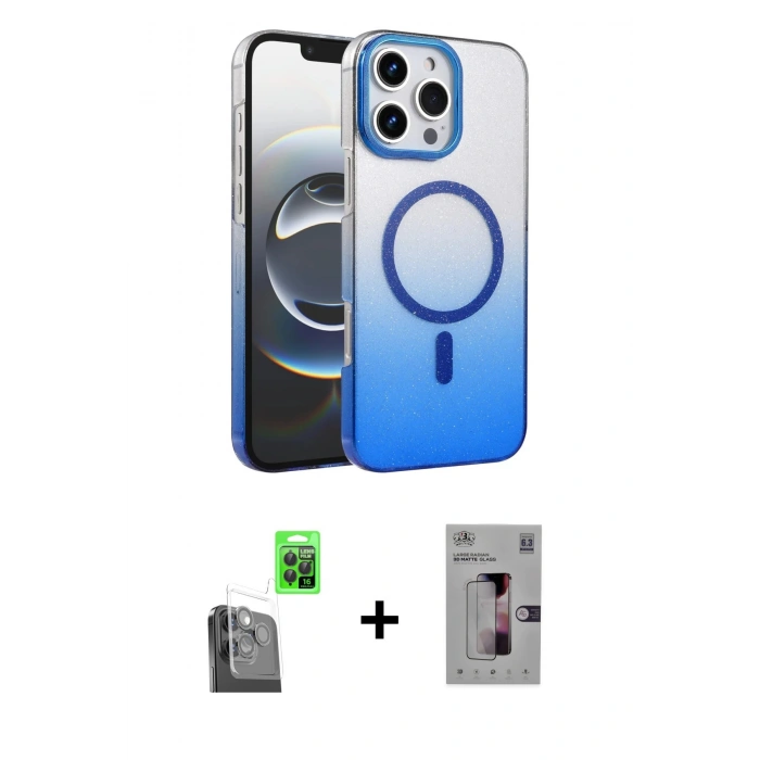 MARSİLYAN™- iPhone 16 Pro Kılıf Ahenk Doku Özel Seri - Siyah Bilvis 3D Mat Cam Ekran Koruyucu + Raze Metal Kamera Lens - SH