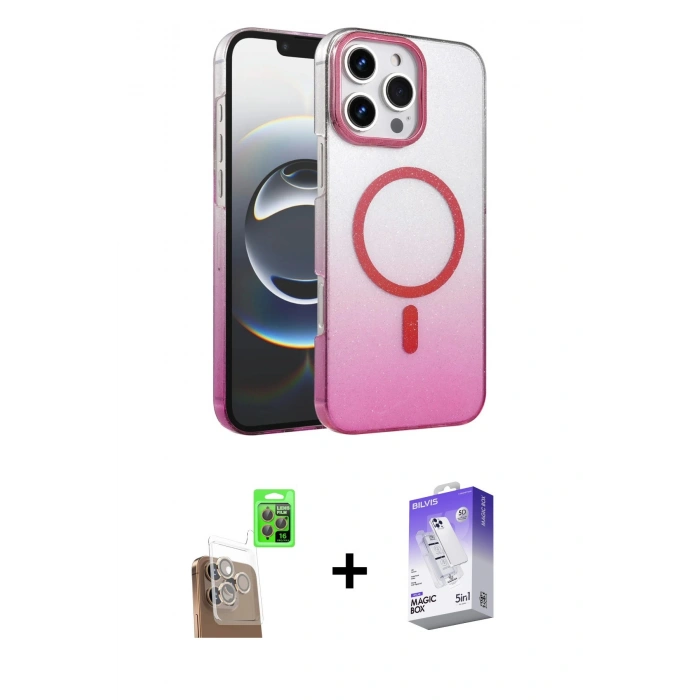 MARSİLYAN™- iPhone 16 Pro Kılıf Ahenk Doku Özel Seri - Siyah Bilvis 5in1 3D Magic Cam Ekran Koruyucu + Raze Metal Kamera Lens - CLTM