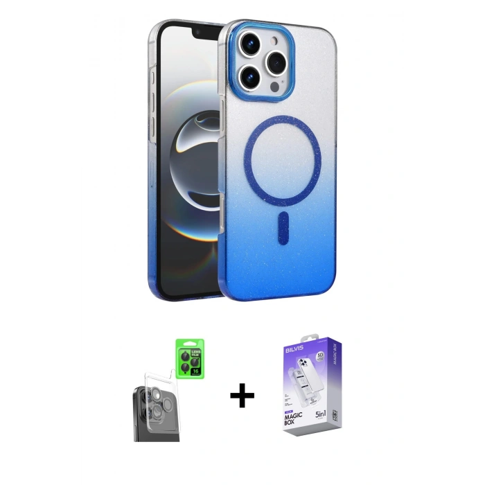 MARSİLYAN™- iPhone 16 Pro Kılıf Ahenk Doku Özel Seri - Siyah Bilvis 5in1 3D Magic Cam Ekran Koruyucu + Raze Metal Kamera Lens - SH