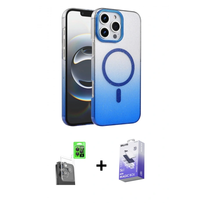 MARSİLYAN™- iPhone 16 Pro Kılıf Ahenk Doku Özel Seri - Siyah Bilvis 5in1 5D Magic Hayalet Cam Ekran Koruyucu + Raze Metal Kamera Lens - SH
