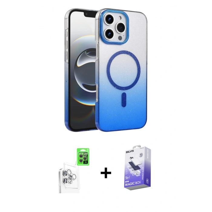 MARSİLYAN™- iPhone 16 Pro Kılıf Ahenk Doku Özel Seri - Siyah Bilvis 5in1 5D Magic Hayalet Cam Ekran Koruyucu + Raze Metal Kamera Lens - BZ