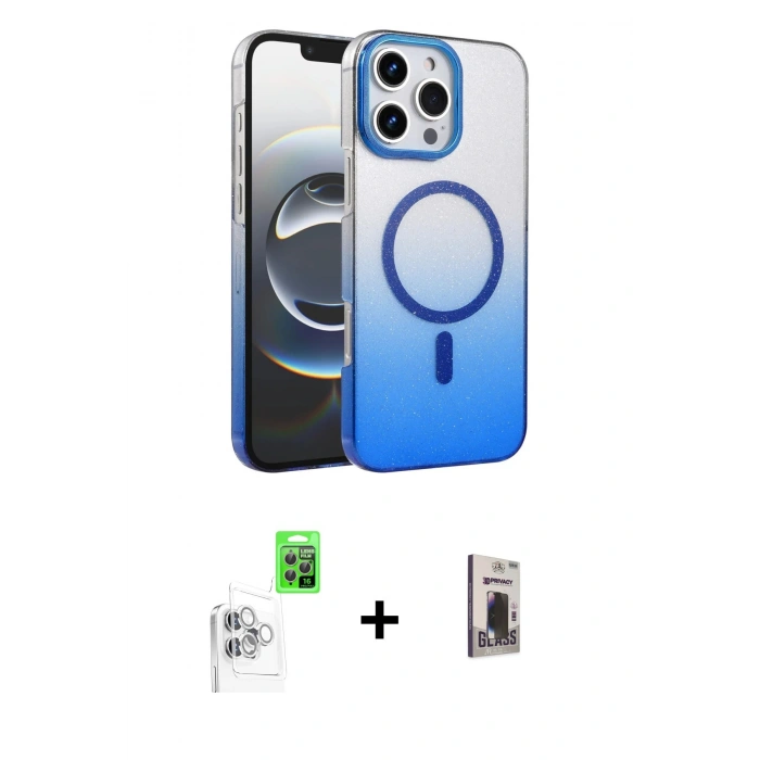 MARSİLYAN™- iPhone 16 Pro Kılıf Ahenk Doku Özel Seri - Siyah Bilvis Hayalet Cam Ekran Koruyucu + Raze Metal Kamera Lens - BZ