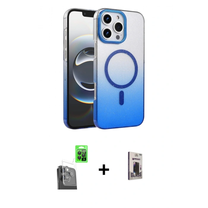 MARSİLYAN™- iPhone 16 Pro Kılıf Ahenk Doku Özel Seri - Siyah Bilvis Hayalet Cam Ekran Koruyucu + Raze Metal Kamera Lens - SH